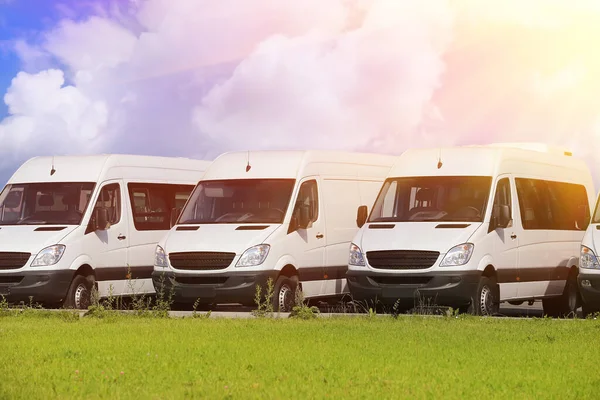 Número Nuevos Minibuses Furgonetas Blancas Fuera — Foto de Stock