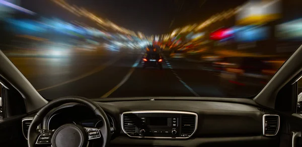 Vista Carro Movimento Estrada Noite — Fotografia de Stock