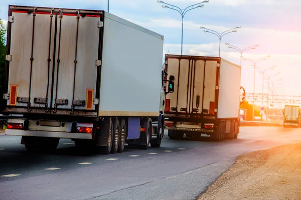 Trucks Moves Country Highway Sunset — Stock Photo, Image