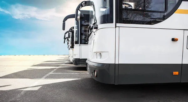 Tourist Buses Parking at the Bus Station on a Sunny Day