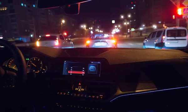 View Moving Car Highway Night — Stock Photo, Image