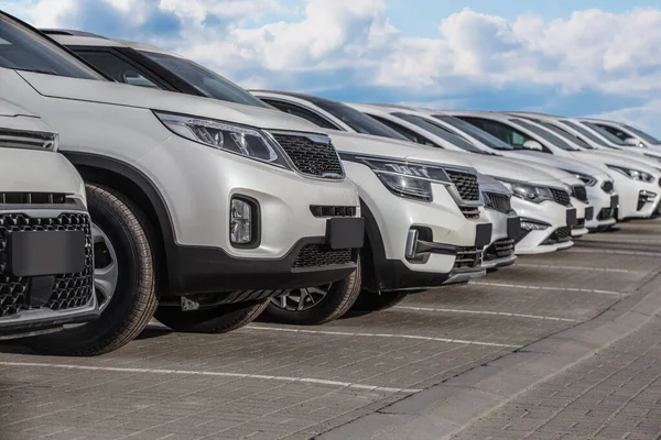 Carros Para Venda Stock Lot Row Inventário Concessionário Automóveis — Fotografia de Stock