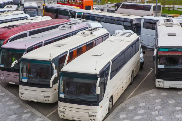 Autobuses Turísticos Estacionamiento Día Verano — Foto de Stock