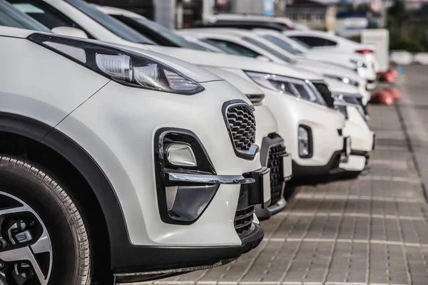 Carros Para Venda Stock Lot Row Inventário Concessionário Automóveis — Fotografia de Stock