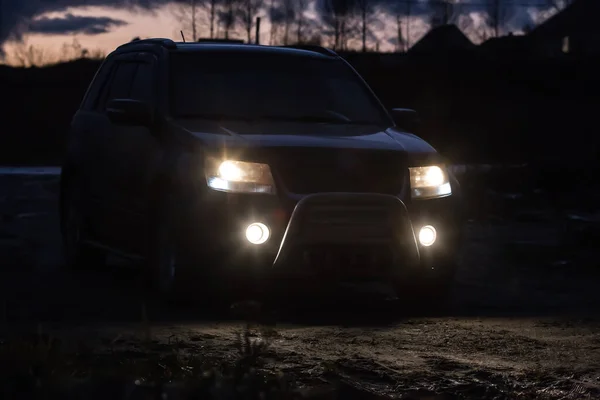 Suv Natten Skogen Utanför Byn Närbild — Stockfoto