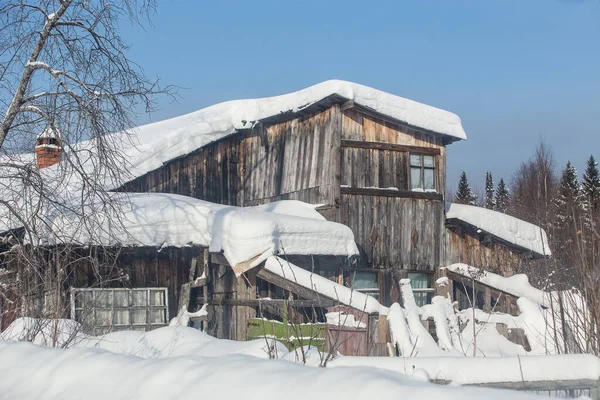 Altes Dorf Verlassenes Haus Winter Unter Schnee — Stockfoto