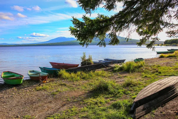Fishing Boats Lake Summer Day — Stock Photo, Image