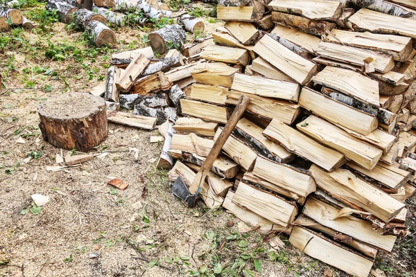 Huş yakacak odun ve balta — Stok fotoğraf