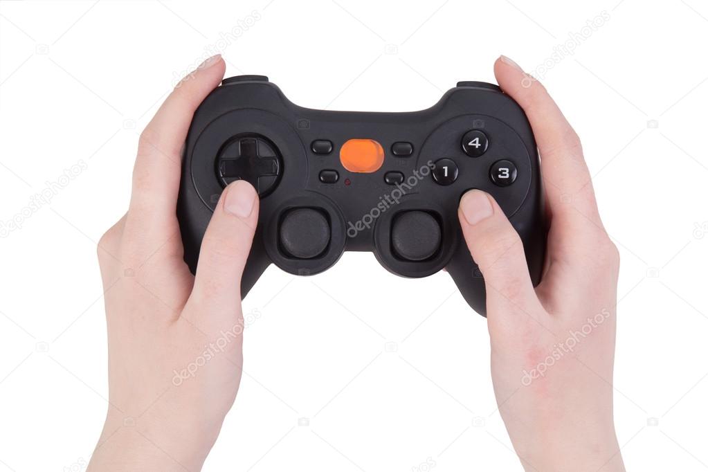  joystick in female hands isolated