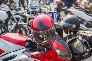 bright motorcycles on parking