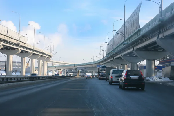 Highway with an outcome in the winter — Stock Photo, Image