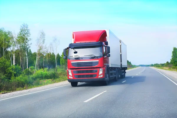 Truck with trailer goes on the highway — Stock Photo, Image