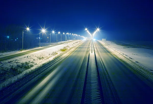 winter highway at night