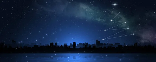 Noche Vacaciones Mágico Espacio Estrella Árbol Por Encima Del Horizonte — Foto de Stock