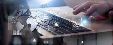 Web teknolojisi kavramı insanlar iletişim ve iletişim kurar. İnternet iş afişi. karışık ortam