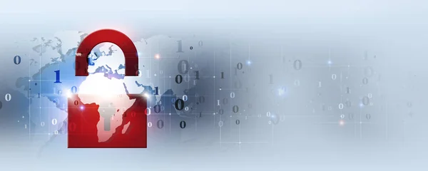 Inteligentny System Zabezpieczeń Połączenia Koncepcyjne Technologia Czerwony Zamek Baner — Zdjęcie stockowe