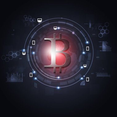 Kripto para birimi bitcoin blok zincir teknolojisi mavi arkaplan