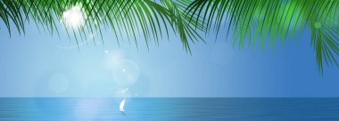 Tropikal deniz manzaralı güzel mavi deniz manzaralı bir tekne. ılık mavi bayrak