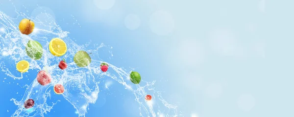 Summer Tasty Fruit Water Splash Bright Healthy Banner — Stock Photo, Image