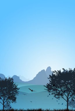 mavi doğa sonbahar manzarası Ağaçlar ve dağlarla