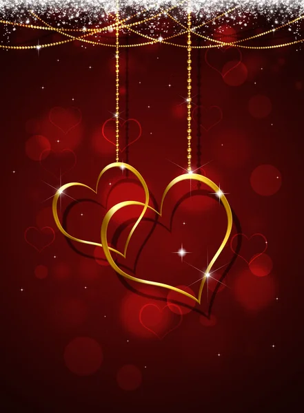 Goldene Herzen auf rotem Hintergrund — Stockfoto