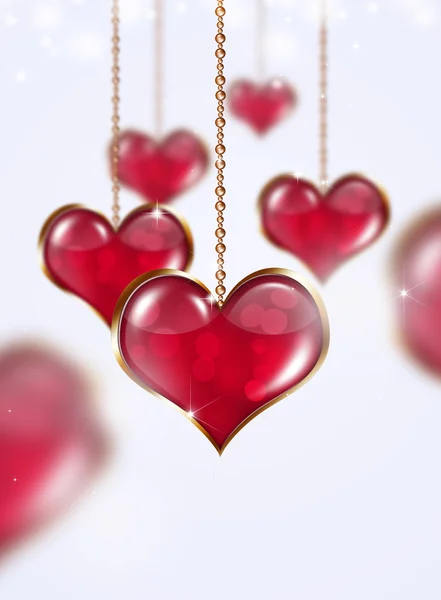 Golden Red Hearts On Bright Background — Stock Photo, Image