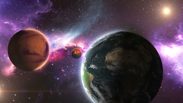 Terre Mars Vénus Mercure Sur Fond Une Belle Nébuleuse Animation — Video