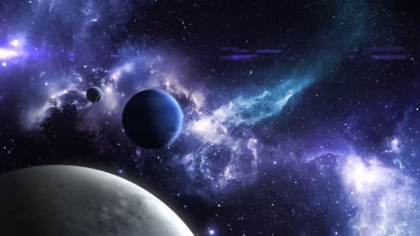 冥王星海王星和天王星背景美丽的星云 3D动画 — 图库视频影像