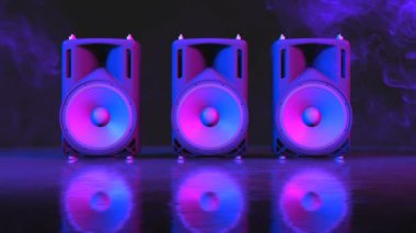 Neon ışıkta çalışan hoparlör sistemi, 3D animasyon