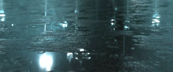 Krople Deszczu Spadające Asfalt Tworząc Fale Kałużach Ilustracja — Zdjęcie stockowe