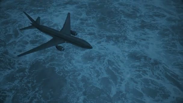 Avião Jato Voa Uma Tempestade Sobre Mar Tempestuoso Através Raio — Vídeo de Stock