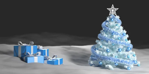 Arbre Noël Blanc Dans Neige Côté Boîtes Cadeaux Illustration — Photo