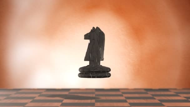 Šachová Figurka Černý Rytíř Béžové Pozadí Rozpadá Fragmenty Animace — Stock video