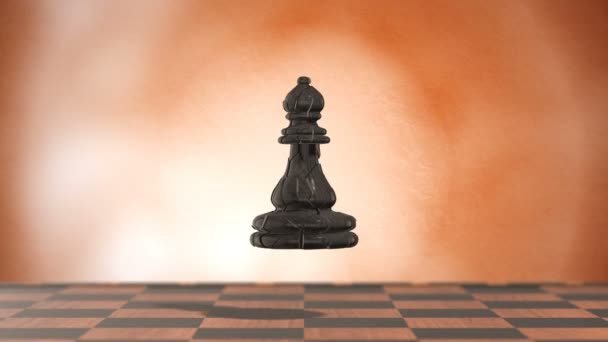 Šachová Figurka Černý Biskup Béžové Pozadí Rozpadá Fragmenty Animace — Stock video