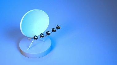 uydu anteni neon mavisi ve mor ışıkla kapatın, 3d illüstrasyon