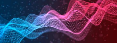 Üçgen örgüden oluşan soyut teknolojik dalgalı arkaplan, 3 boyutlu illüstrasyon