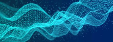 Üçgen örgüden oluşan soyut teknolojik dalgalı arkaplan, 3 boyutlu illüstrasyon