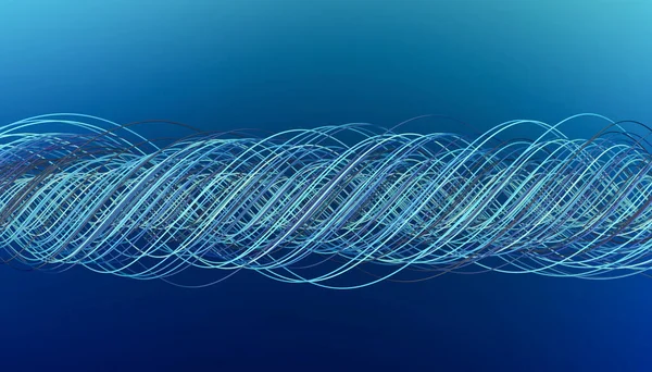 many twisted wires of blue shades on a blue background, 3d illustration