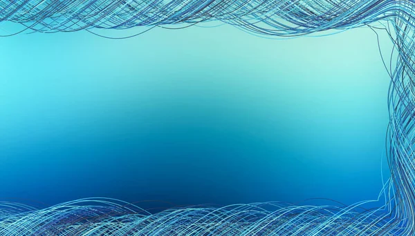 many twisted wires of blue shades on a blue background, 3d illustration