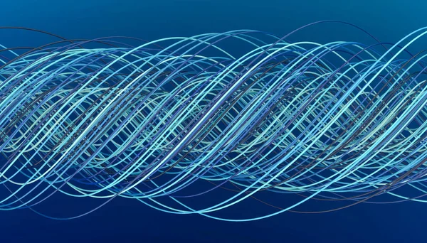 many twisted wires of blue shades on a blue background, 3d illustration