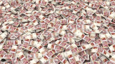 Tüm çerçeve için 50 sterlin değerinde banknotlar paketlemek, 3D illüstrasyon