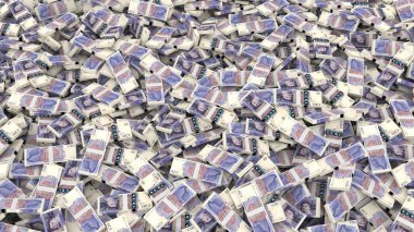 Para banknotlarını tüm çerçeve için 20 sterlin ile paketlemek, 3 boyutlu illüstrasyon