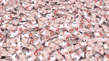 Tüm çerçeve için 10 avroluk banknotların paketlenmesi, 3D illüstrasyon