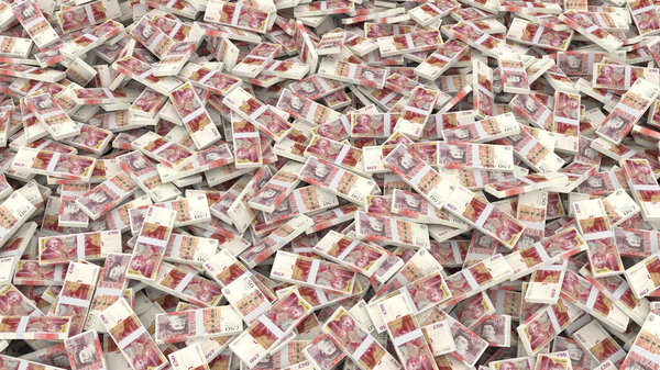 обёртывание банкнот номиналом 50 фунтов стерлингов для всего каркаса, 3d иллюстрация