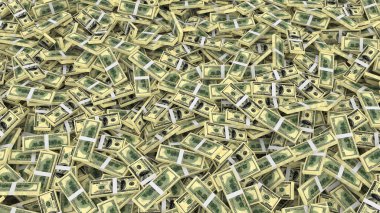 tüm çerçeve için 100 Amerikan Doları banknotları paketleme, 3D illüstrasyon