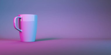 Neon lambalı çay fincanı yakın plan, 3 boyutlu resim