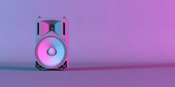 speaker system close-up in neon lighting, 3d illustration