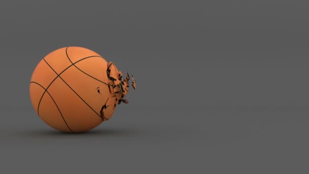 バスケットボールボールはゆっくりと小さな部分やアニメーションに分解され — ストック動画