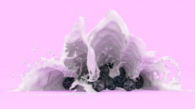 Mor arkaplandaki yaban mersini sütü, 3 boyutlu illüstrasyon.