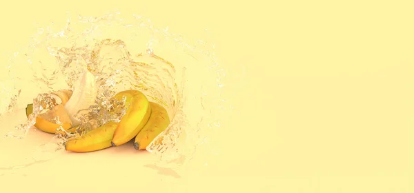 Mehrere Bananen Auf Gelbem Hintergrund Wasserspritzern Illustration — Stockfoto